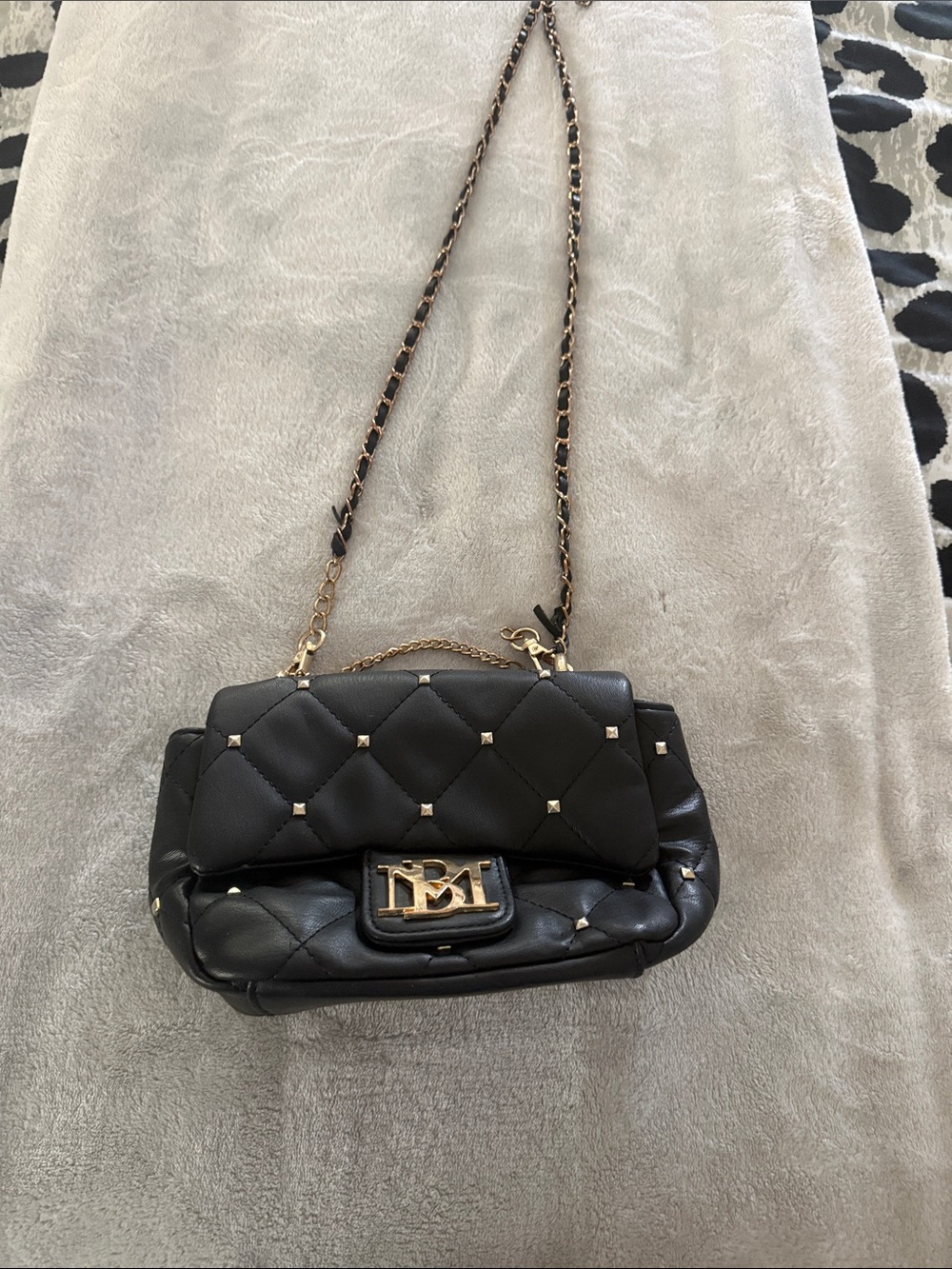 Badgley Mischka Black Quilted Crossbody with Gold Chain and Logo